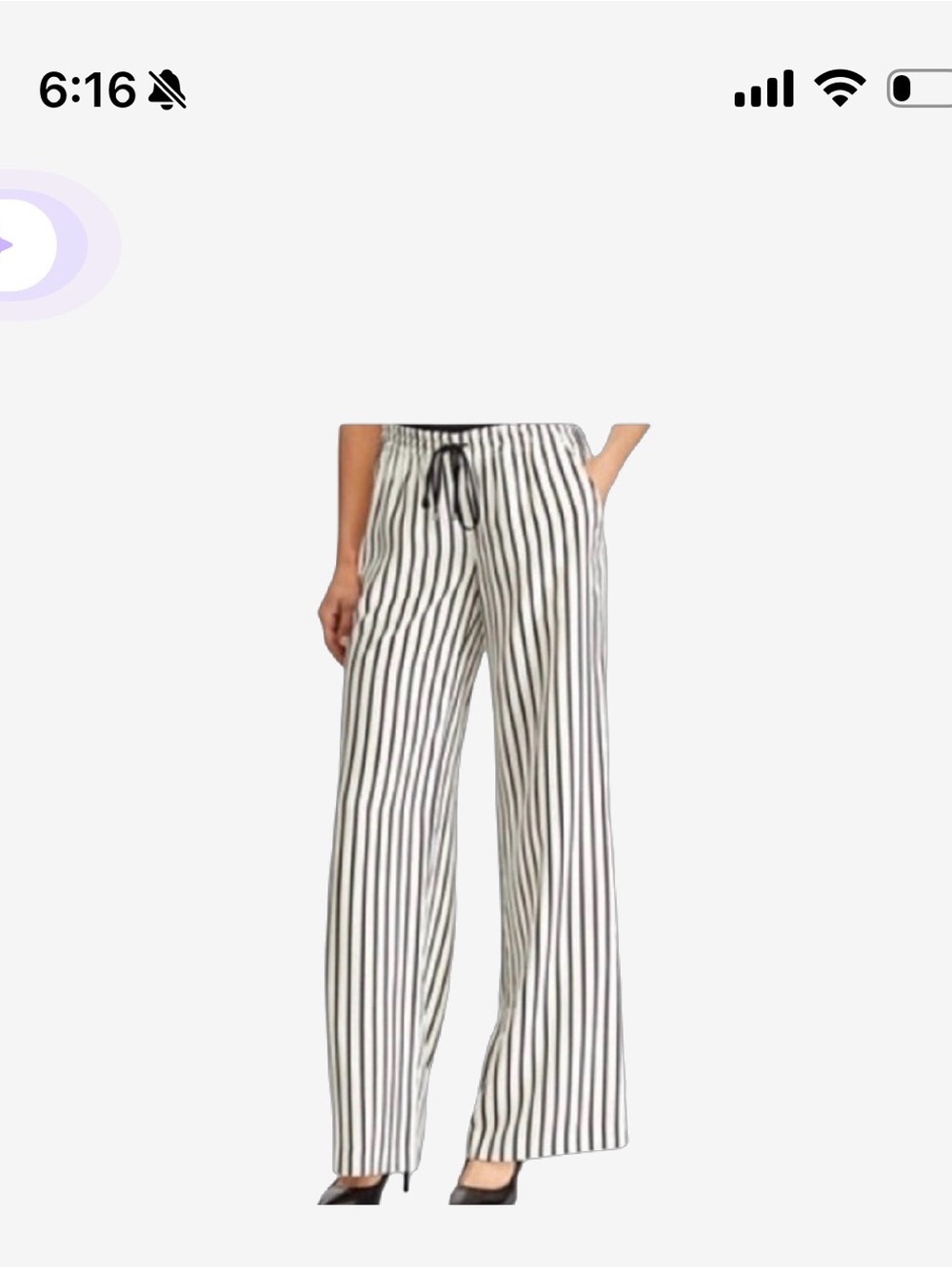 Polo by Ralph Lauren Black & White Striped Wide-Leg Drawstring Pants